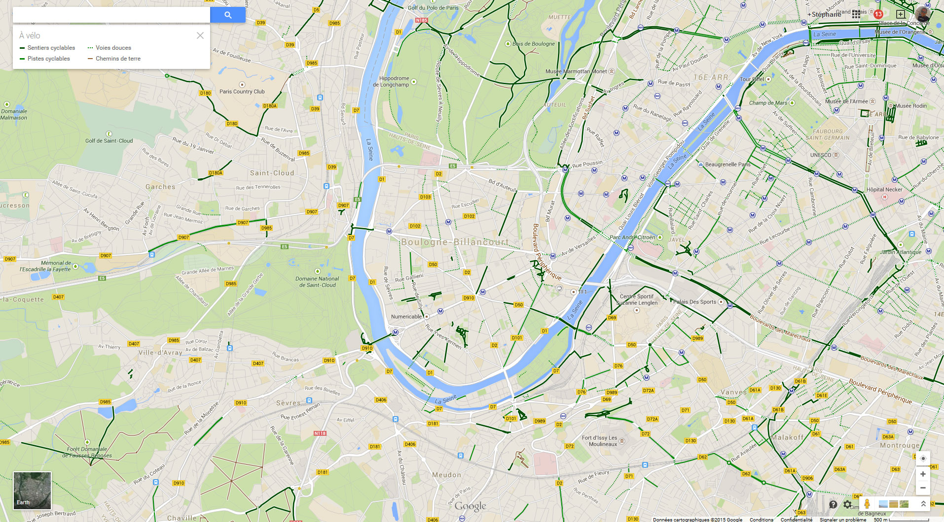 Google Map frappe fort et répertorie les pistes cyclables